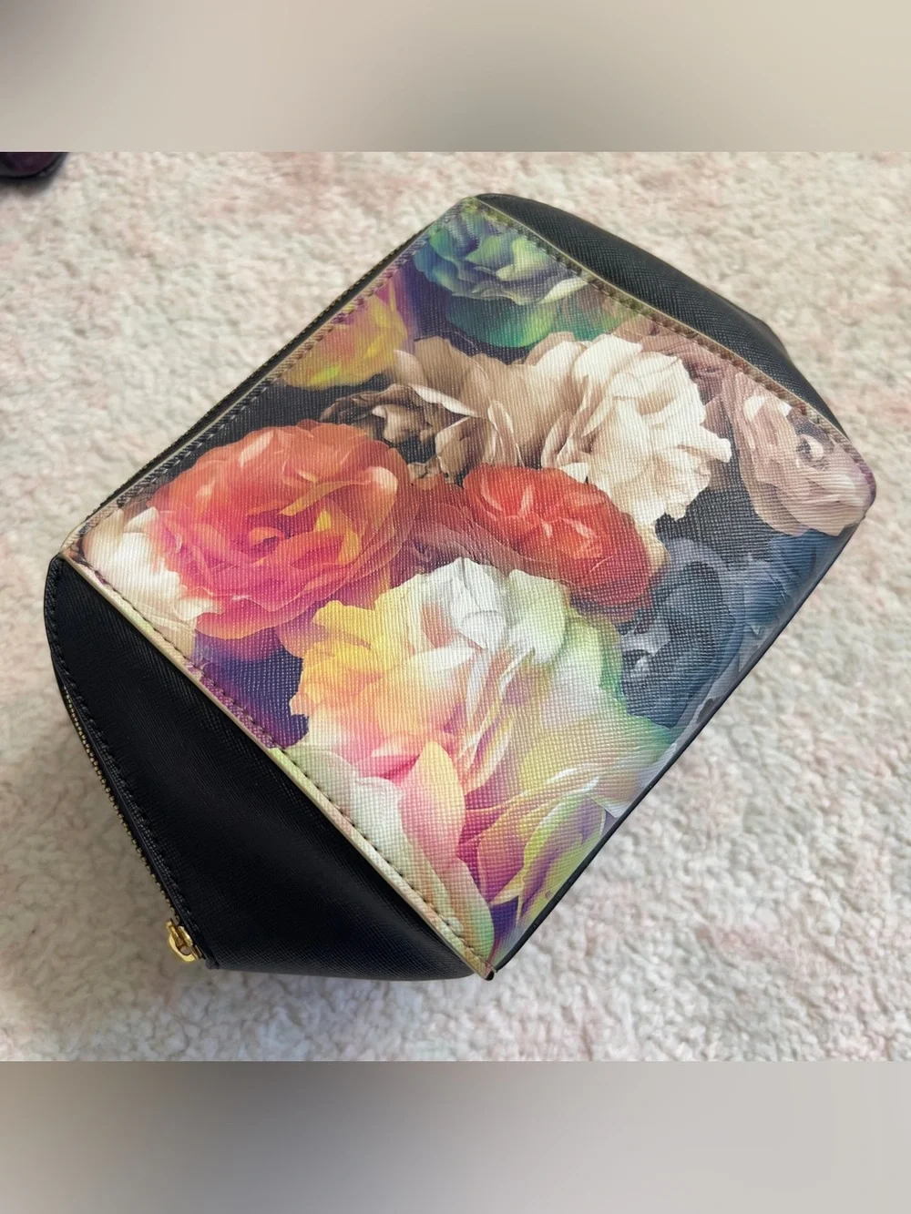 Ted Baker London Black Cosmetic Pouch with Multicolor Floral Print